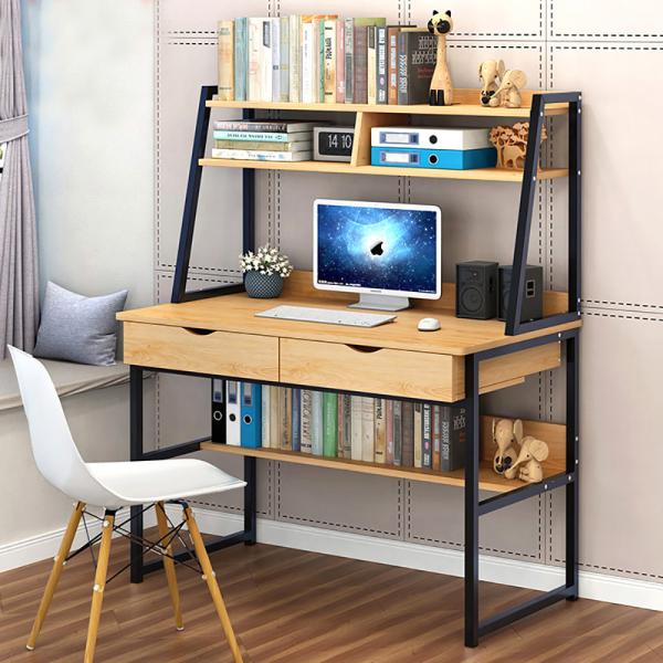 360Home Computertisch Büro Schreibtisch + Regal Birnbaumholz